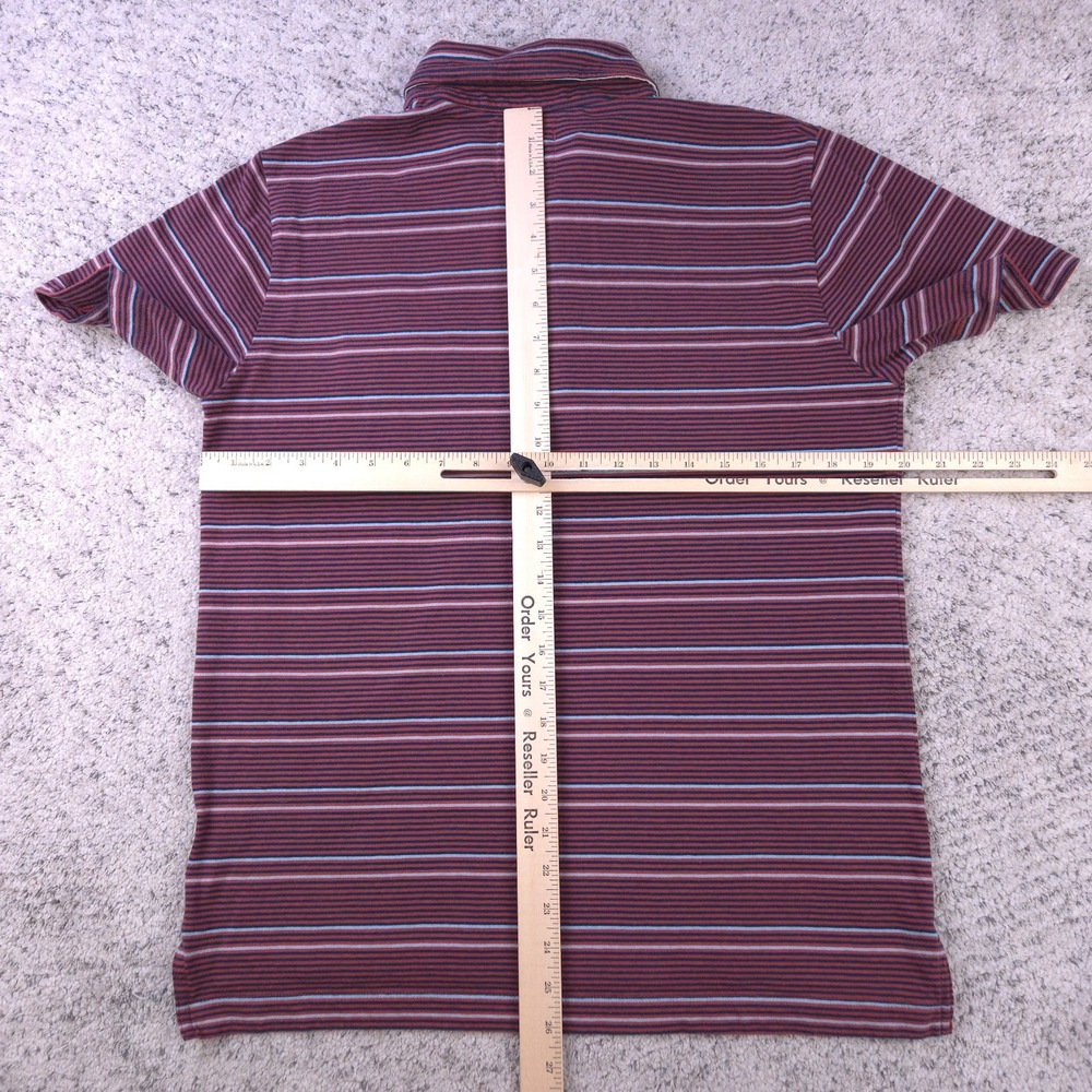 Billy Reid Polo Mens Large Shirt Short Sleeve Striped Collared Brick Navy Knit - Picture 6 of 8